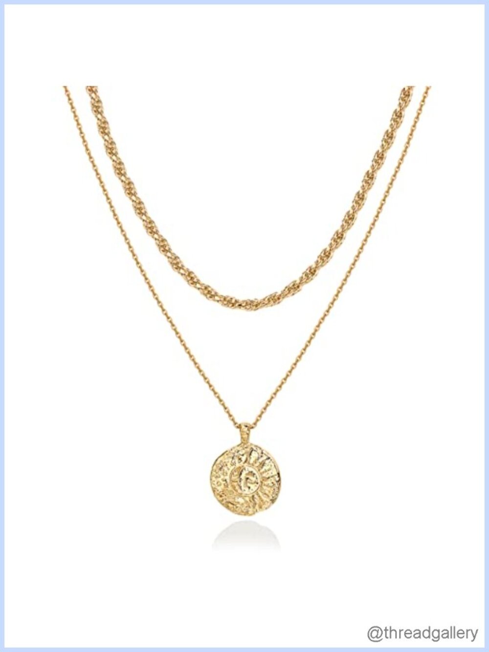 14K Gold Plated Layered Necklace Set Sun Moon Pendant Choker Dainty
